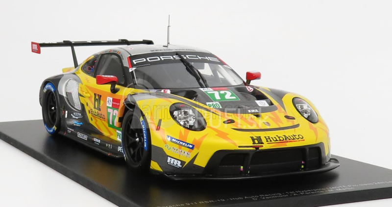 Spark-model Porsche 911 991-2 4.2l Rsr-19 Team Hubauto Racing N 72 24h Hyperpole Gtpro Class Le Mans 2021 M.martin - A.parente - D.vanthoor 1:18 Yellow Grey