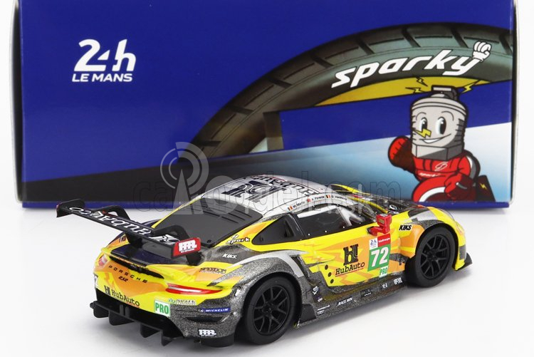 Spark-model Porsche 911 991-2 4.2l Rsr-19 Team Hubauto Racing N 72 24h Hyperpole Gtpro Class Le Mans 2021 M.martin - A.parente - D.vanthoor 1:64 Yellow Grey