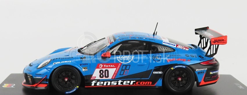 Spark-model Porsche 911 991-2 Gt3 Cup Team Huber Motorsport N 80 Víťaz triedy Sp7 24h Nurburgring 2021 H.wehrmann - U.berg - M.van Ramshorst - A.mies 1:43 Blue Black