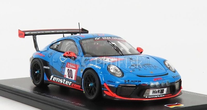 Spark-model Porsche 911 991-2 Gt3 Cup Team Huber Motorsport N 80 Víťaz triedy Sp7 24h Nurburgring 2021 H.wehrmann - U.berg - M.van Ramshorst - A.mies 1:43 Blue Black