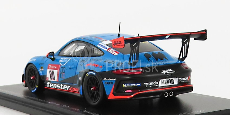 Spark-model Porsche 911 991-2 Gt3 Cup Team Huber Motorsport N 80 Víťaz triedy Sp7 24h Nurburgring 2021 H.wehrmann - U.berg - M.van Ramshorst - A.mies 1:43 Blue Black