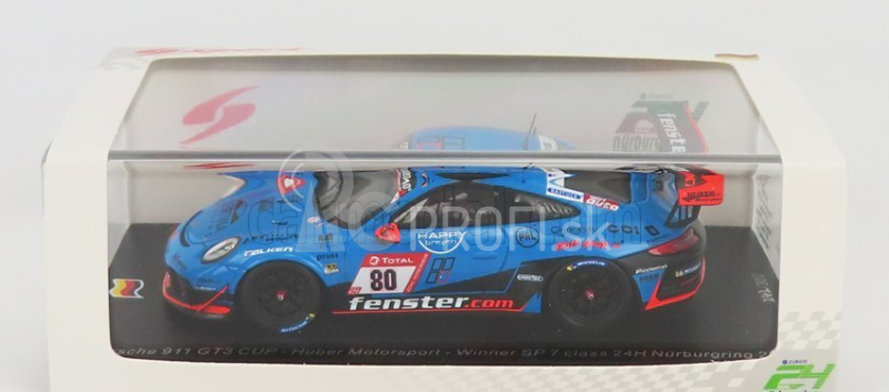 Spark-model Porsche 911 991-2 Gt3 Cup Team Huber Motorsport N 80 Víťaz triedy Sp7 24h Nurburgring 2021 H.wehrmann - U.berg - M.van Ramshorst - A.mies 1:43 Blue Black