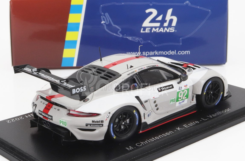 Spark-model Porsche 911 991-2 Rsr-19 4.2l Team Porsche Gt N 92 24h Le Mans 2022 M.christensen - K.estre - L.vanthoor 1:43 Biela Sivá Červená