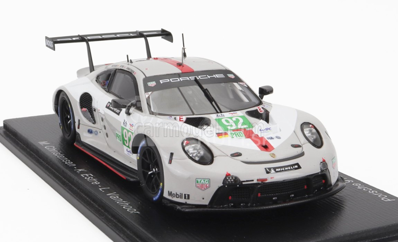 Spark-model Porsche 911 991-2 Rsr-19 4.2l Team Porsche Gt N 92 24h Le Mans 2022 M.christensen - K.estre - L.vanthoor 1:43 Biela Sivá Červená