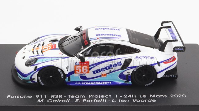 Spark-model Porsche 911 991-2 Rsr 4.0l Team Project 1 N 56 24h Le Mans 2020 M.cairoli - E.perfetti - L.ten Voorde 1:87 biela svetlomodrá