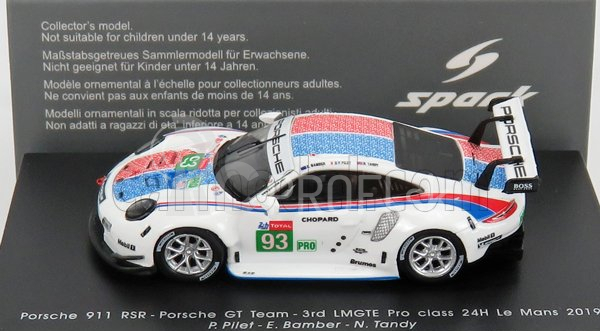 Spark-model Porsche 911 991-2 Rsr Team Porsche Gt N 91 2nd Lmgte Pro Class 24h Le Mans 2019 P.pilet - E.bamber - N.tandy 1:87 White Blue Red