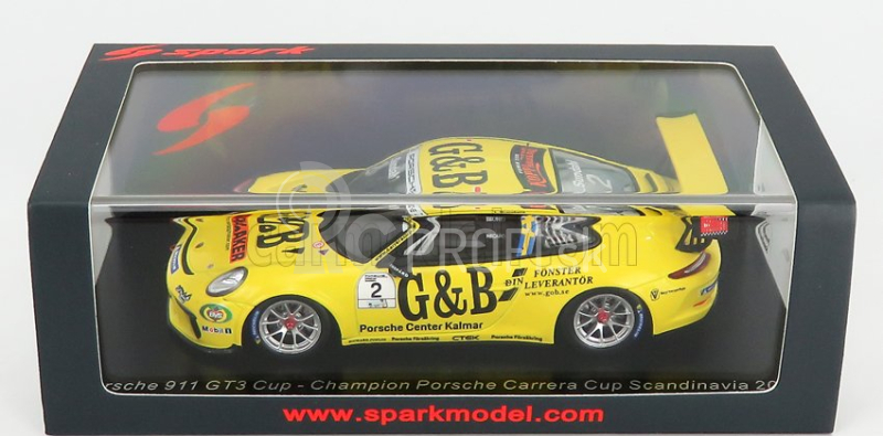 Spark-model Porsche 911 991 Gt3 Cup N 2 Champion Porsche Carrera Cup Scandinavia 2018 L.sundahl 1:43 Žltá