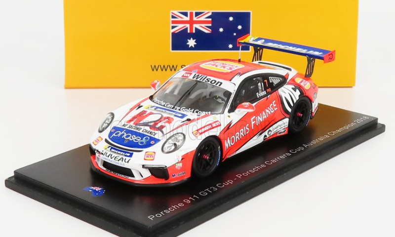 Spark-model Porsche 911 991 Gt3 N 7 Porsche Carrera Cup Australian Champion 2018 J.evans 1:43 White Orange