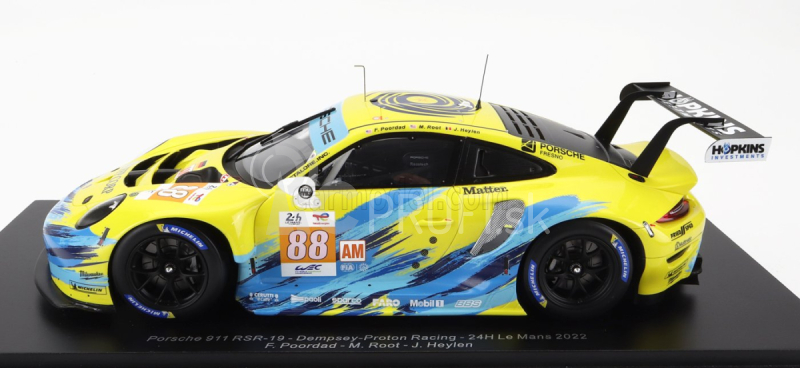 Spark-model Porsche 911 991 Rsr-19 4.2l Team Dempsey Proton Racing N 88 24h Le Mans 2022 F.poordad - M.root - J.heylen - Con Vetrina - S vitrínou - Špeciálna krabica 1:18 žltá svetlo modrá