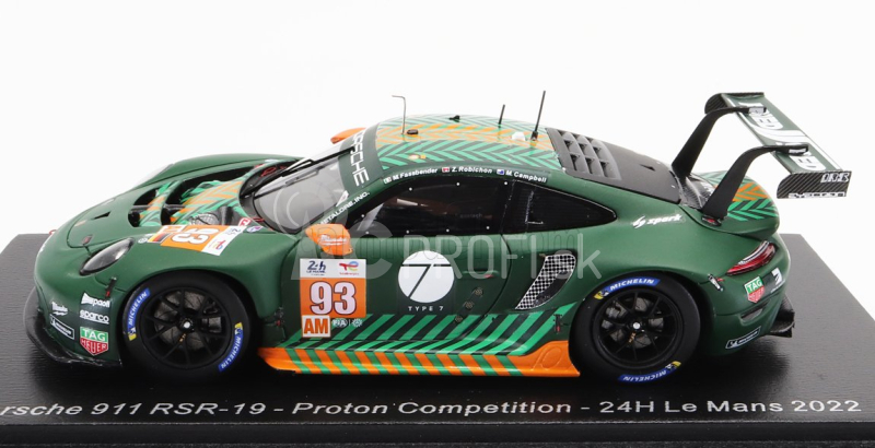 Spark-model Porsche 911 991 Rsr-19 4.2l Team Proton Competition N 93 24h Le Mans 2022 Michael Fassbender - Matt Campbell - Zacharie Robichon 1:43 Green Black