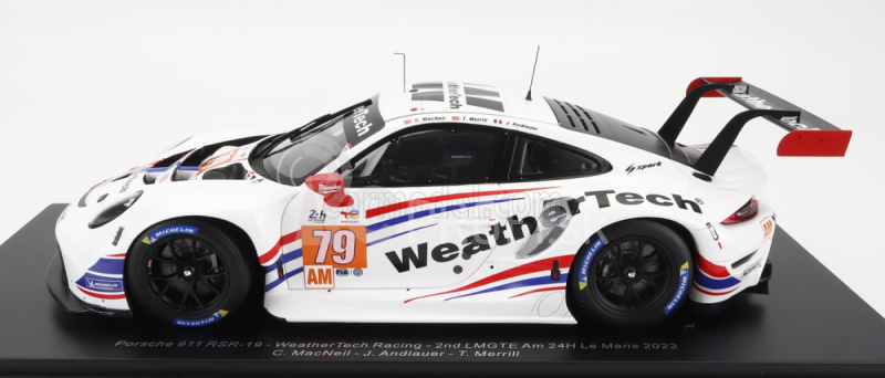 Spark-model Porsche 911 991 Rsr-19 4.2l Team Weathertech Racing N 79 2nd Lmgte Am Class 24h Le Mans 2022 C.macneil - J.andlauer - T.merril - Con Vetrina - S vitrínou - Špeciálna krabica 1:18 biela