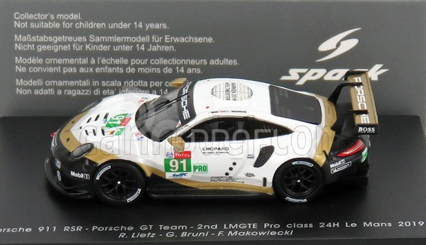 Spark-model Porsche 911 991 Rsr Team Porsche Gt N 91 24h Le Mans 2019 R.lietz - G.bruni - F.makowiecki 1:87 White