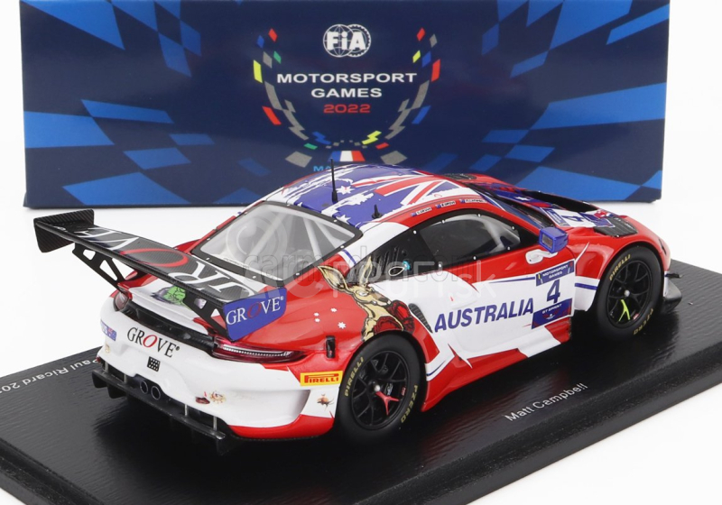 Spark-model Porsche 991 911 Gt3 R Team Australia N 4 Winner Fia Motorsport Games Gt Sprint Cup Paul Richard 2022 M.campbell 1:43 Červená biela