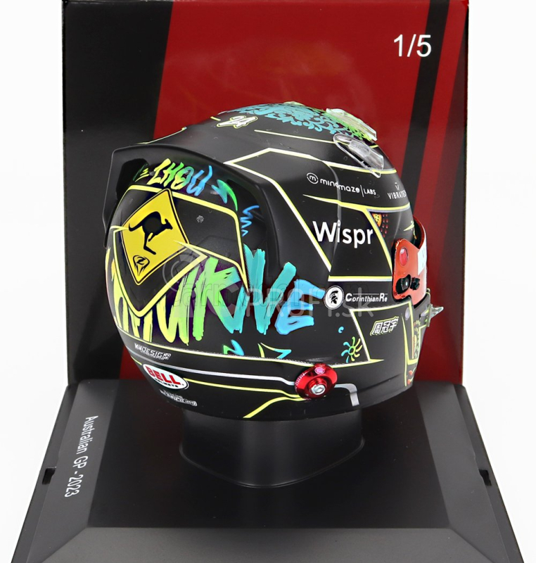 Spark-model prilby Bell F1 Casco Helma 2023 Alfa Romeo C43 Team Stake N 24 Australian Gp 2023 Guanyu Zhou 1:5 Black Yellow