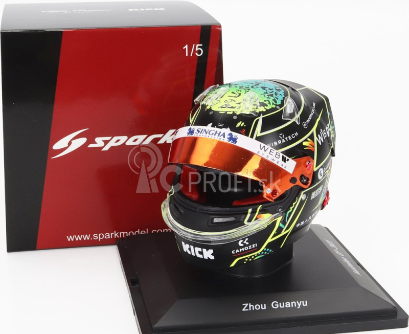 Spark-model prilby Bell F1 Casco Helma 2023 Alfa Romeo C43 Team Stake N 24 Australian Gp 2023 Guanyu Zhou 1:5 Black Yellow