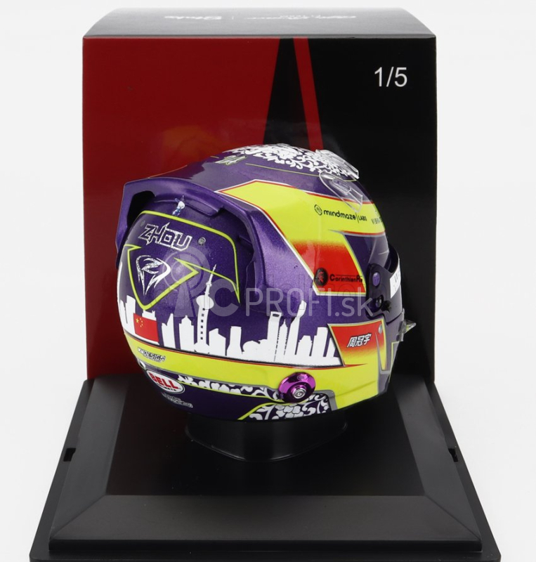 Spark-model prilby Bell F1 Casco Prilba Alfa Romeo C43 Team Stake N 24 Sezóna 2023 Guanyu Zhou 1:5 Yellow Bordeaux