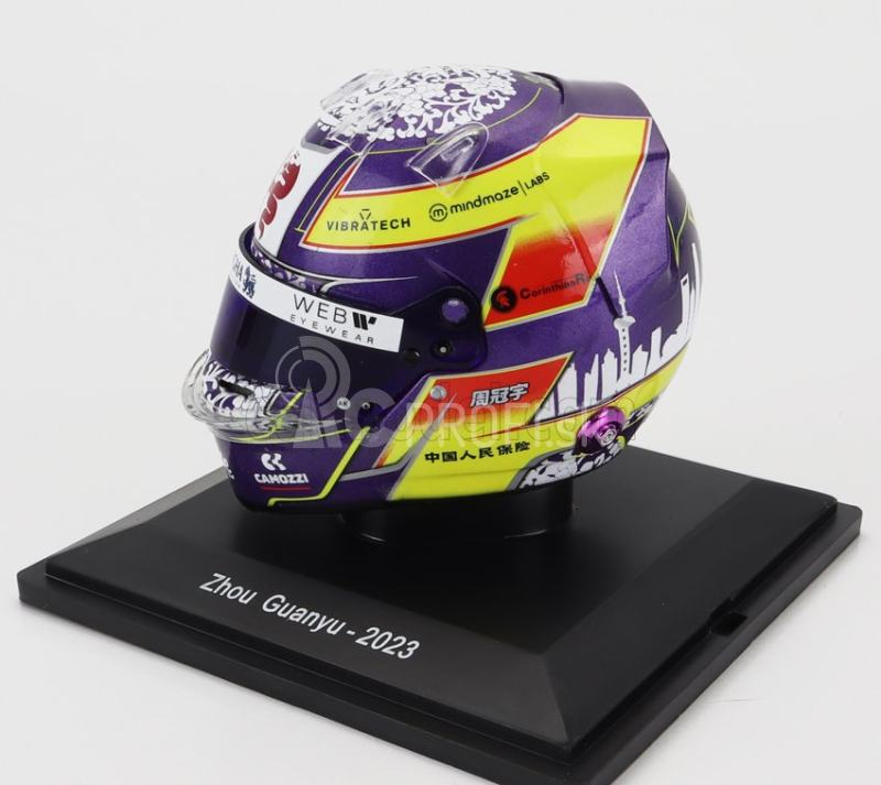 Spark-model prilby Bell F1 Casco Prilba Alfa Romeo C43 Team Stake N 24 Sezóna 2023 Guanyu Zhou 1:5 Yellow Bordeaux