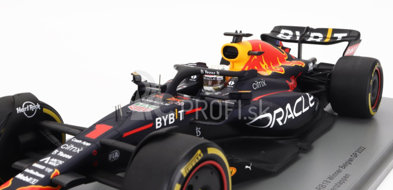 Spark-model Red bull F1 Rb18 Team Oracle Red Bull Racing N 1 Winner Belgicko Gp Majster sveta 2022 Max Verstappen 1:18 Matná modrá žltá červená