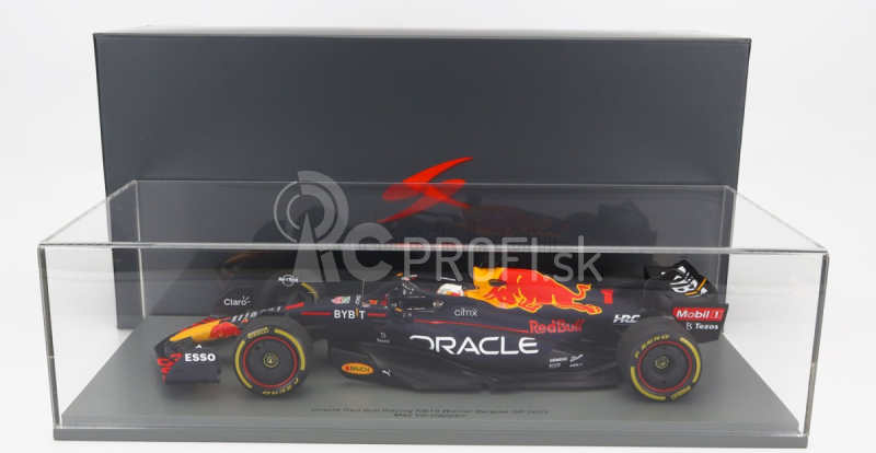 Spark-model Red bull F1 Rb18 Team Oracle Red Bull Racing N 1 Winner Belgicko Gp Majster sveta 2022 Max Verstappen 1:18 Matná modrá žltá červená