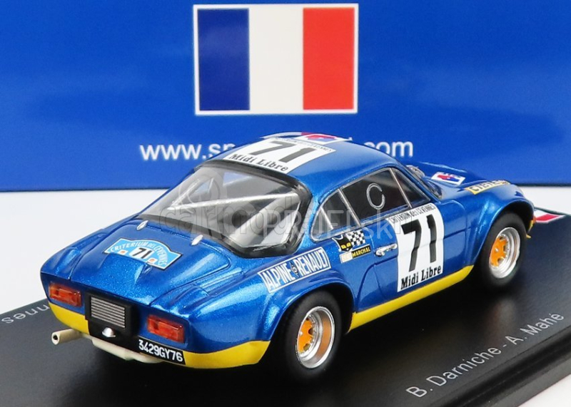 Spark-model Renault Alpine A110 1600s N 71 Winner Rally Criterium Des Cevennes 1971 B.darniche - A.mahe 1:43 Blue Met Yellow