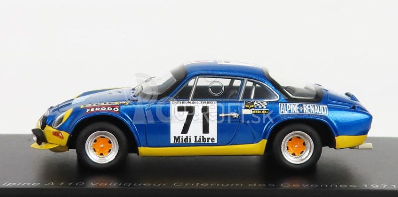 Spark-model Renault Alpine A110 1600s N 71 Winner Rally Criterium Des Cevennes 1971 B.darniche - A.mahe 1:43 Blue Met Yellow