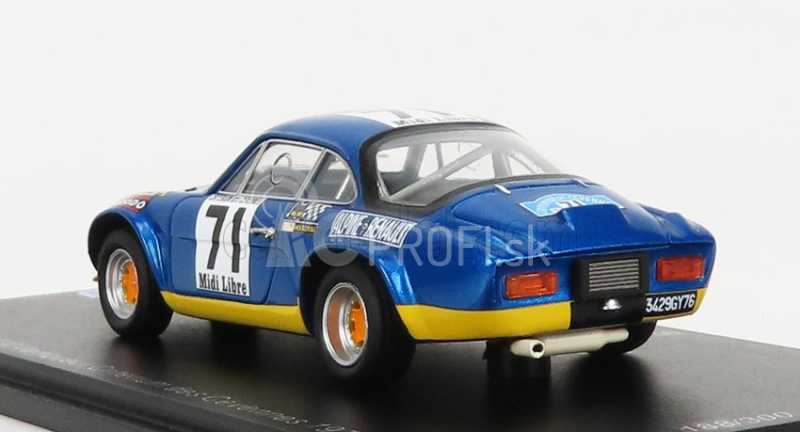 Spark-model Renault Alpine A110 1600s N 71 Winner Rally Criterium Des Cevennes 1971 B.darniche - A.mahe 1:43 Blue Met Yellow