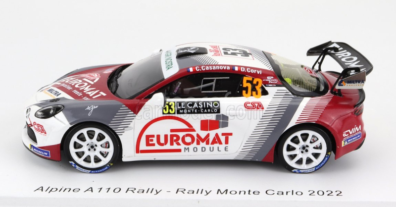 Spark-model Renault Alpine A110 Rally N 53 Rally Montecarlo 2022 C.casanova D.corvi 1:43 Biela červená