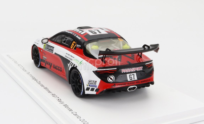 Spark-model Renault Alpine A110 Rally Rgt Team Chazel Technologie Course N 67 Winner Rgt Rally Montecarlo 2023 L.panagiotis - C.goddi 1:43 Red White