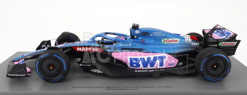 Spark-model Renault F1 A522 Team Alpine Bwt N 14 Monaco Gp 2022 Fernando Alonso - Con Vetrina - S vitrínou - Špeciálna krabica 1:18 Modrá Ružová