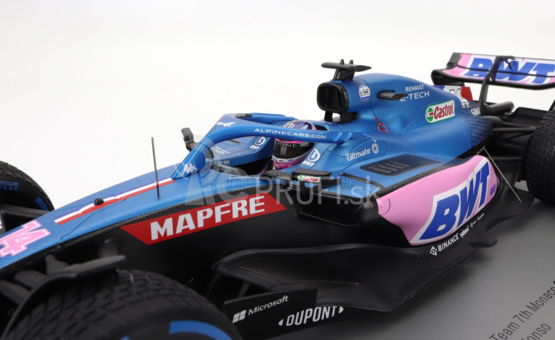 Spark-model Renault F1 A522 Team Alpine Bwt N 14 Monaco Gp 2022 Fernando Alonso - Con Vetrina - S vitrínou - Špeciálna krabica 1:18 Modrá Ružová