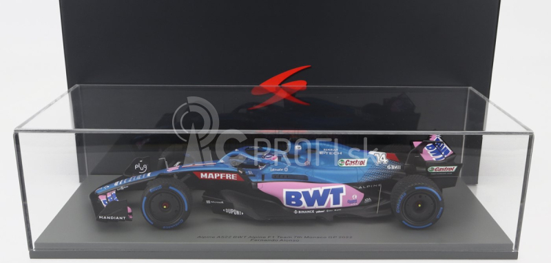 Spark-model Renault F1 A522 Team Alpine Bwt N 14 Monaco Gp 2022 Fernando Alonso - Con Vetrina - S vitrínou - Špeciálna krabica 1:18 Modrá Ružová