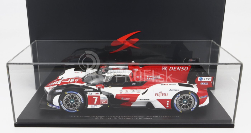 Spark-model Toyota Gr010 3.5l Turbo Hybrid V6 Team Toyota Gazoo Racing N 7 2nd 24h Le Mans 2022 M.conway - K.kobayashi - J.m.lopez - Con Vetrina - S vitrínou 1:18 Biela Červená Sivá