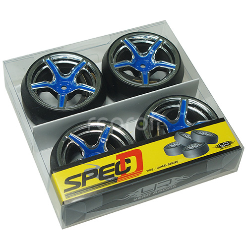 Spec D AX505 Wheel Offset +3 Blue Silver w/Tire 4pcs For 1/10 Drift