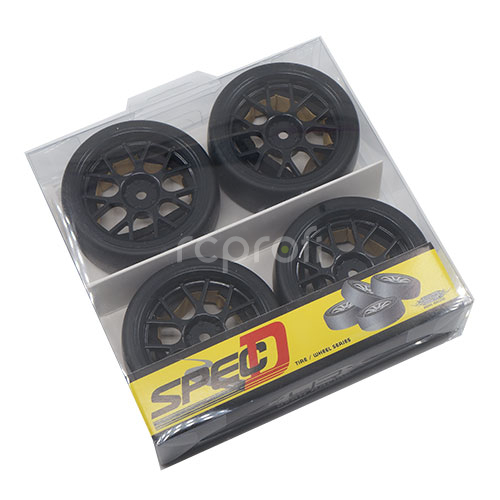 Spec D CS Wheel Offset +3 Black w/Tire 4ks pre 1/10 Drift