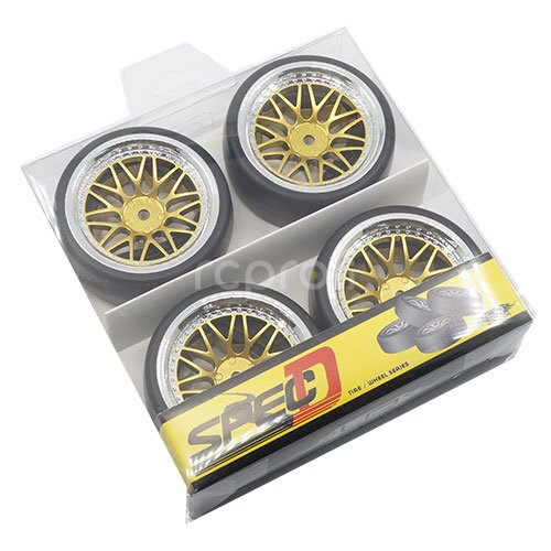 Spec D LS Wheel Offset +6 Gold Silver w/Tire 4ks pre 1/10 Drift