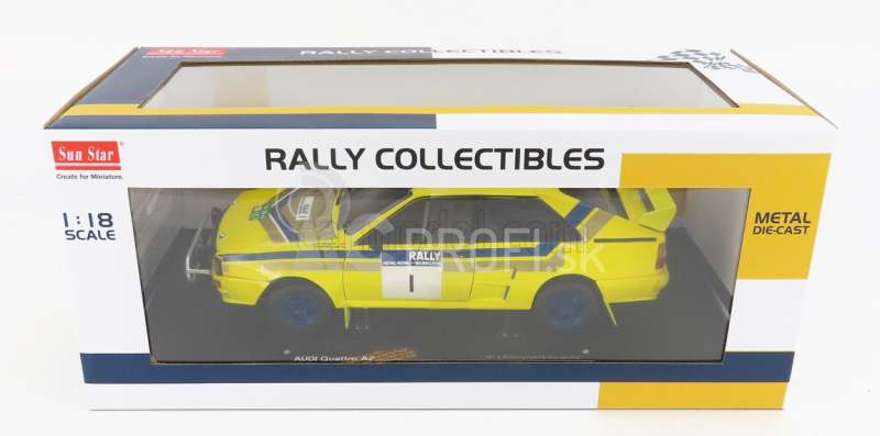 Sun-star Audi Quattro (nočná verzia) N 1 Víťaz Rally Hongkong-Peking 1986 Stig Blomqvist - Bruno Berglund 1:18 Žltá Modrá