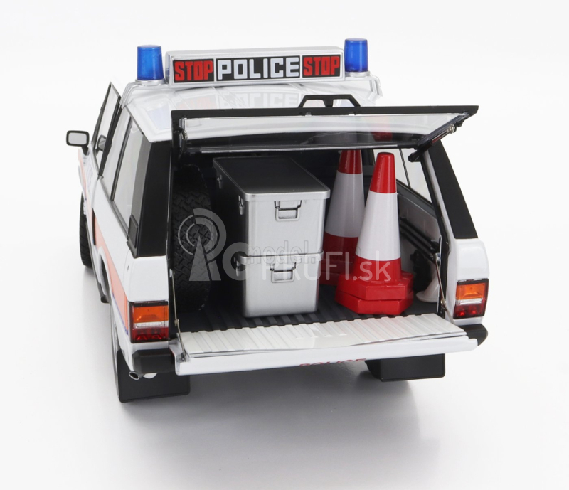 Takmer skutočný Land rover Range Rover Police 1980 1:18 Biela oranžová modrá