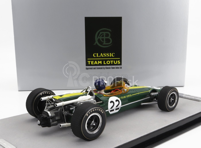 Tecnomodel Lotus F1 43 Team Lotus N 22 Monza Italy Gp (s figúrkou pilota) 1966 Jim Clark 1:18 British Racing Green Yellow