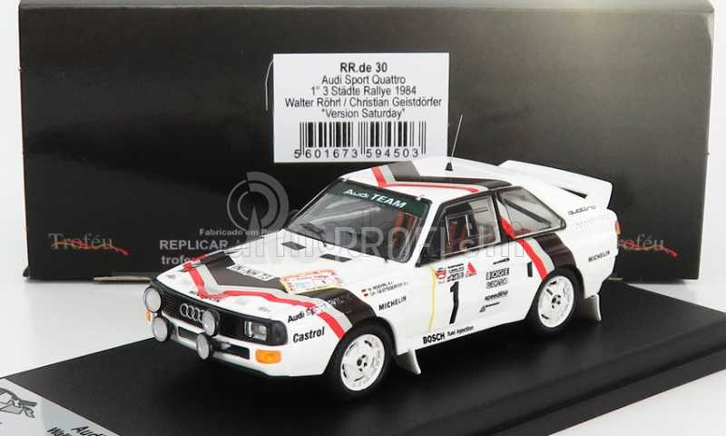 Trofeu Audi Quattro Sport (nočná verzia) N 1 Winner Rally Stadte 1984 - Sobotná verzia W.rohrl - C.geistdorfer 1:43 Biela