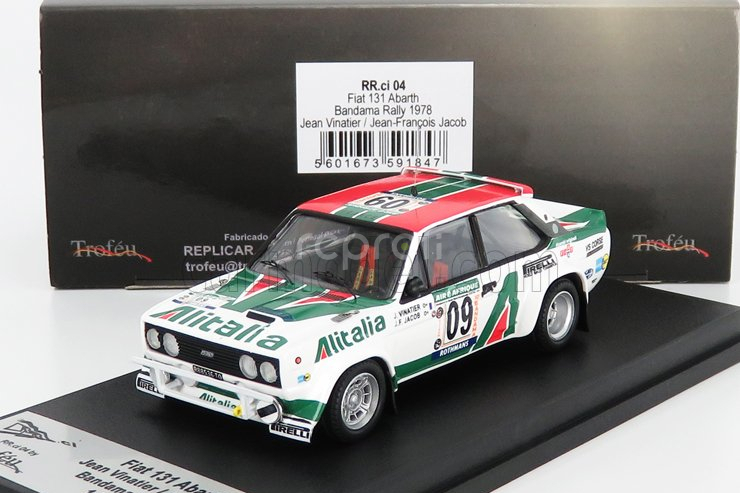 Trofeu Fiat 131 Abarth Alitalia N 09 Rally Bandama 1978 J.vinatier - J.f.jacob 1:43 Biela červená zelená