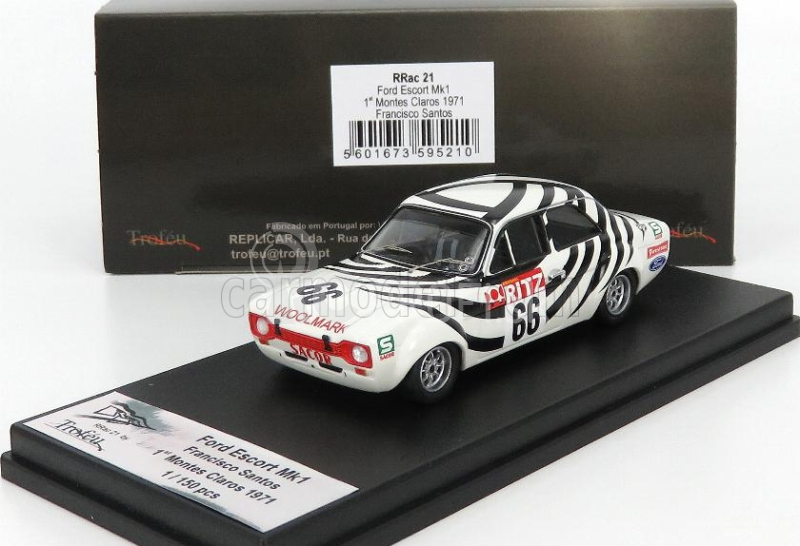 Trofeu Ford england Escort Mki N 66 Winner Montes Claros 1971 Francisco Santos 1:43 Biela Čierna