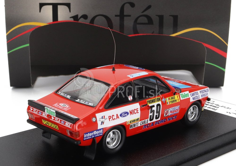 Trofeu Ford england Escort Mkii Rs2000 (nočná verzia) N 59 Rally Montecarlo 1982 C.baroni - R.baud 1:43 Red