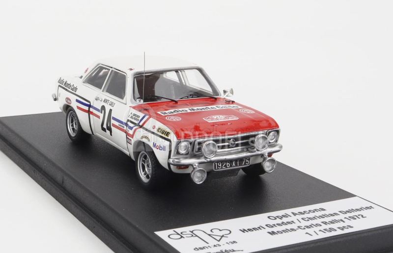 Trofeu Opel Ascona (nočná verzia) N 24 Rally Montecarlo 1972 Henri Greder - Christian Delferier 1:43 Biela červená