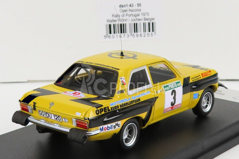 Trofeu Opel Ascona (nočná verzia) N 3 Rally Portugalsko 1975 W.rohrl - J.berger 1:43 Žltá čierna