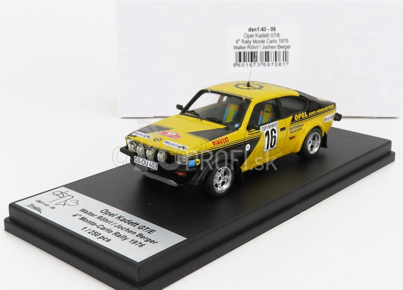 Trofeu Opel Kadett C Gt/e (nočná verzia) N 16 4th Rally Montecarlo 1976 Walter Rohrl - Jochen Berger 1:43 Žltá čierna