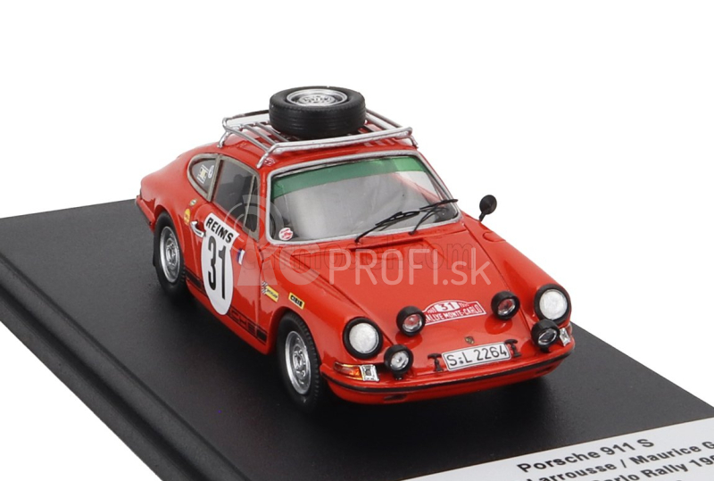 Trofeu Porsche 911s Coupe (nočná verzia) N 31 2nd Rally Montecarlo 1969 Gerard Larrousse - Maurice Gelin 1:43 Orange