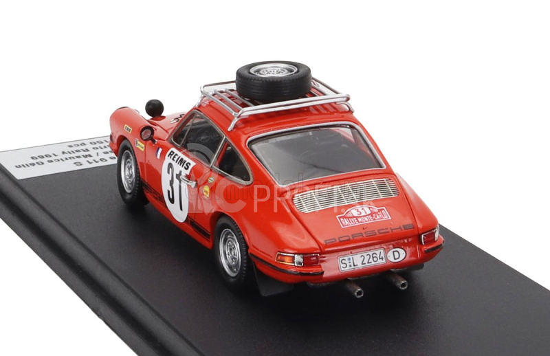 Trofeu Porsche 911s Coupe (nočná verzia) N 31 2nd Rally Montecarlo 1969 Gerard Larrousse - Maurice Gelin 1:43 Orange