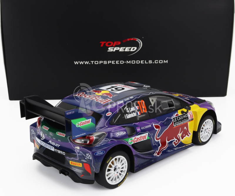 Truescale Ford england Puma Rally1 Red Bull Team Ford World Rally M-sport N 19 Winner Rally Montecarlo 2022 S.loeb - I.galmiche 1:18 Purple Yellow Black