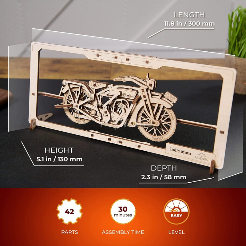 Ugears 2,5D drevené mechanické puzzle India Moto