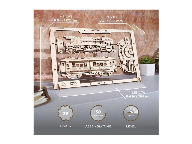 Ugears 2,5D drevené mechanické puzzle Parný expres